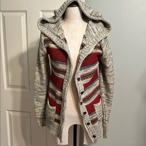 Hooded Knit Cardigan with Stripes